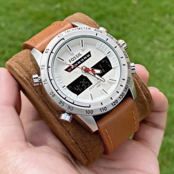 Fossil Stylish White Dial Chronograph Leather Belt Timening Analog Men's Watch