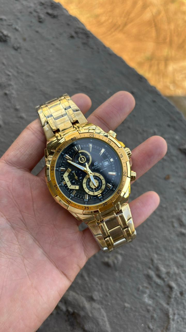 Casio Edifice Black Dial Gold Chain Metal Belt Analog Men's Watch