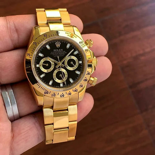 Rol.ex Automatic Golden Black Dial Analog Chronograph Round Men's Watch