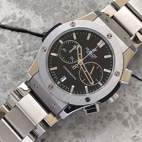 Hub-lot Black Dial Chronograph Metal Belt For Men's Watch
