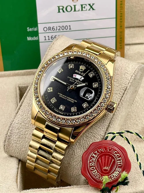 Rolex Black Dial Metal Belt Analog Watch For Mens