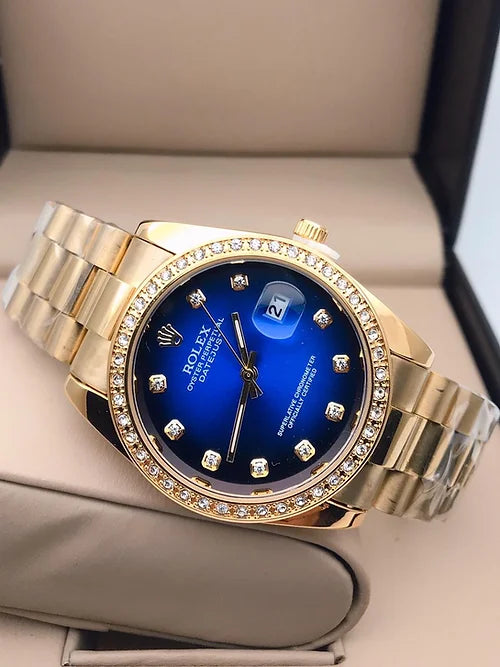 Rol.ex Gold Blue Dial Metal Belt Men's watch