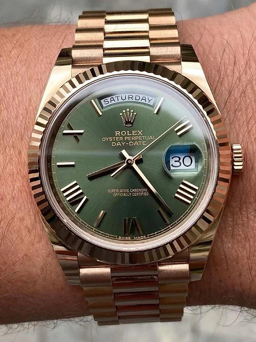 Rol.ex Automatic Golden Green Dial Analog Chain Metal Round Men's Watch