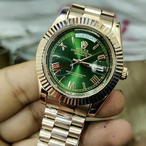 Rol.ex Automatic Golden And Green Dial Analog Chain Metal Round Men's Watch