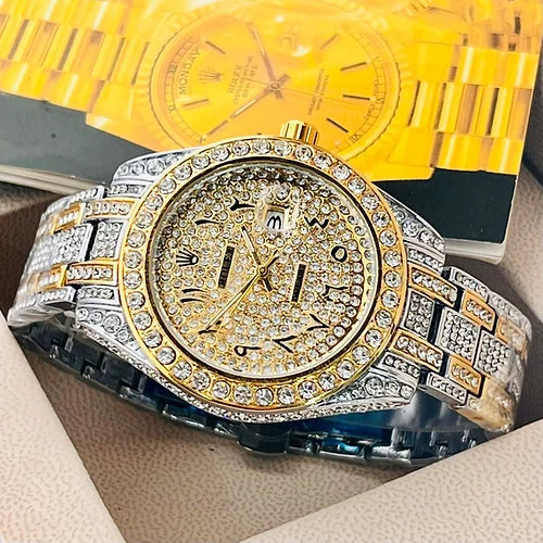 Rol.ex Men’s Analog gold Arabic Diamond Watch