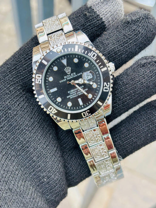 Rol.ex One of The Most Black Dial Handmade Design Metal Belt Men's Watch