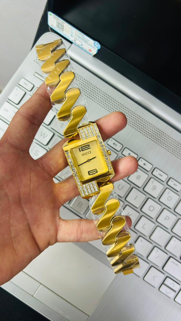 Gucc! Chemin Des Tourelles Gold Dial Watch For Men's