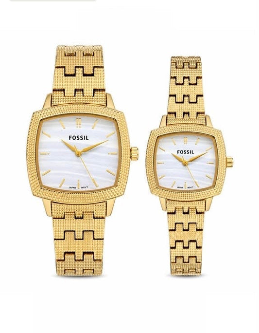 Fossil Nick Jonas White Dial Metal Belt Couple Watch