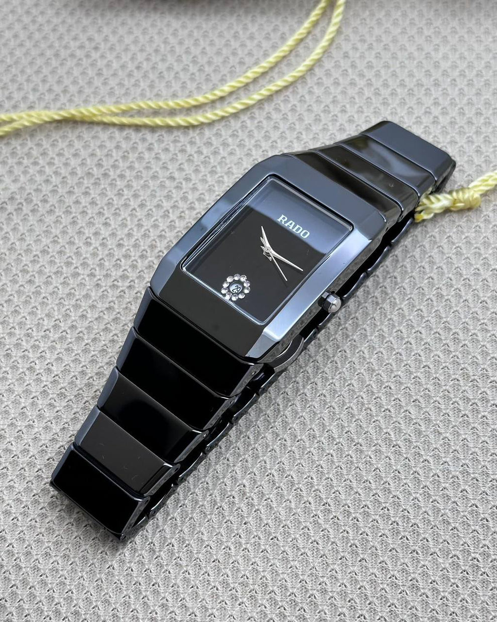 Rado Square Silver Black Dial Ceramic Belt Men's Watch