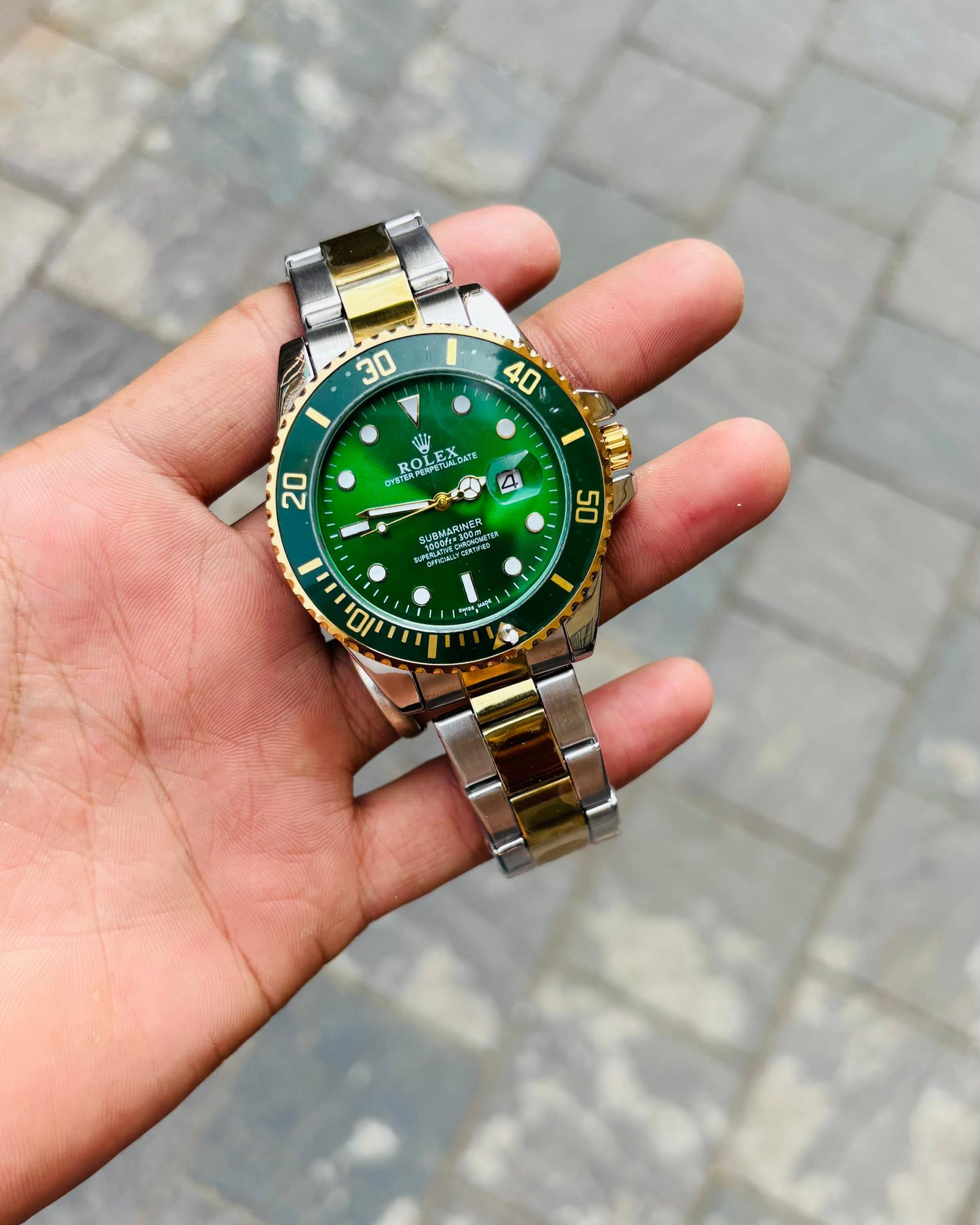 Rol.ex Submariner Quartz Green Dial Men's Watch
