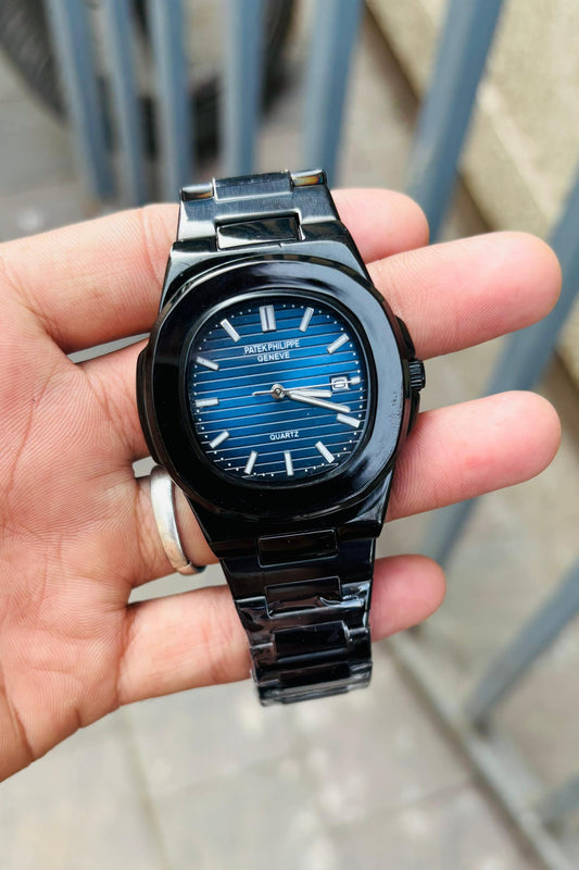Patek Philippe Blue Dial Metal Belt Watch For Men's