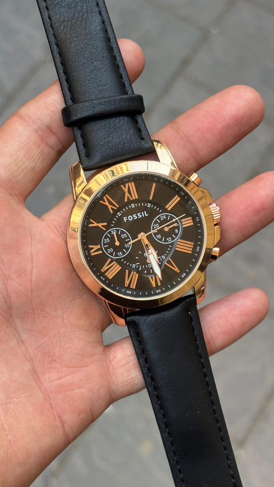 Fossil Black Rose Gold Dial All Chronograph Working Men's Watch
