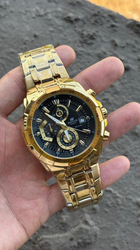 Casio Edifice Black Dial Gold Chain Metal Belt Analog Men's Watch