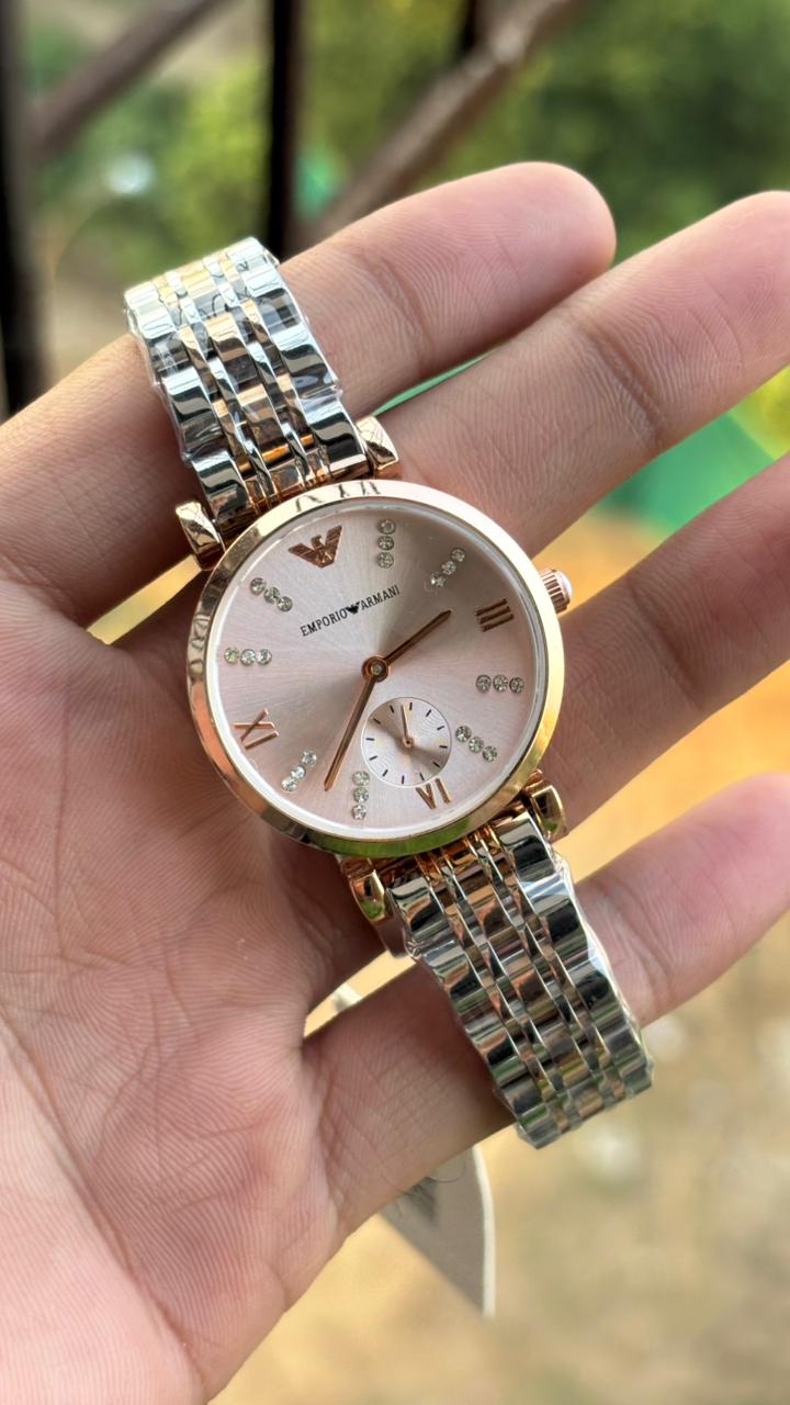 Emporio Armani Rose Gold Dial Chronograph Watch For Women's