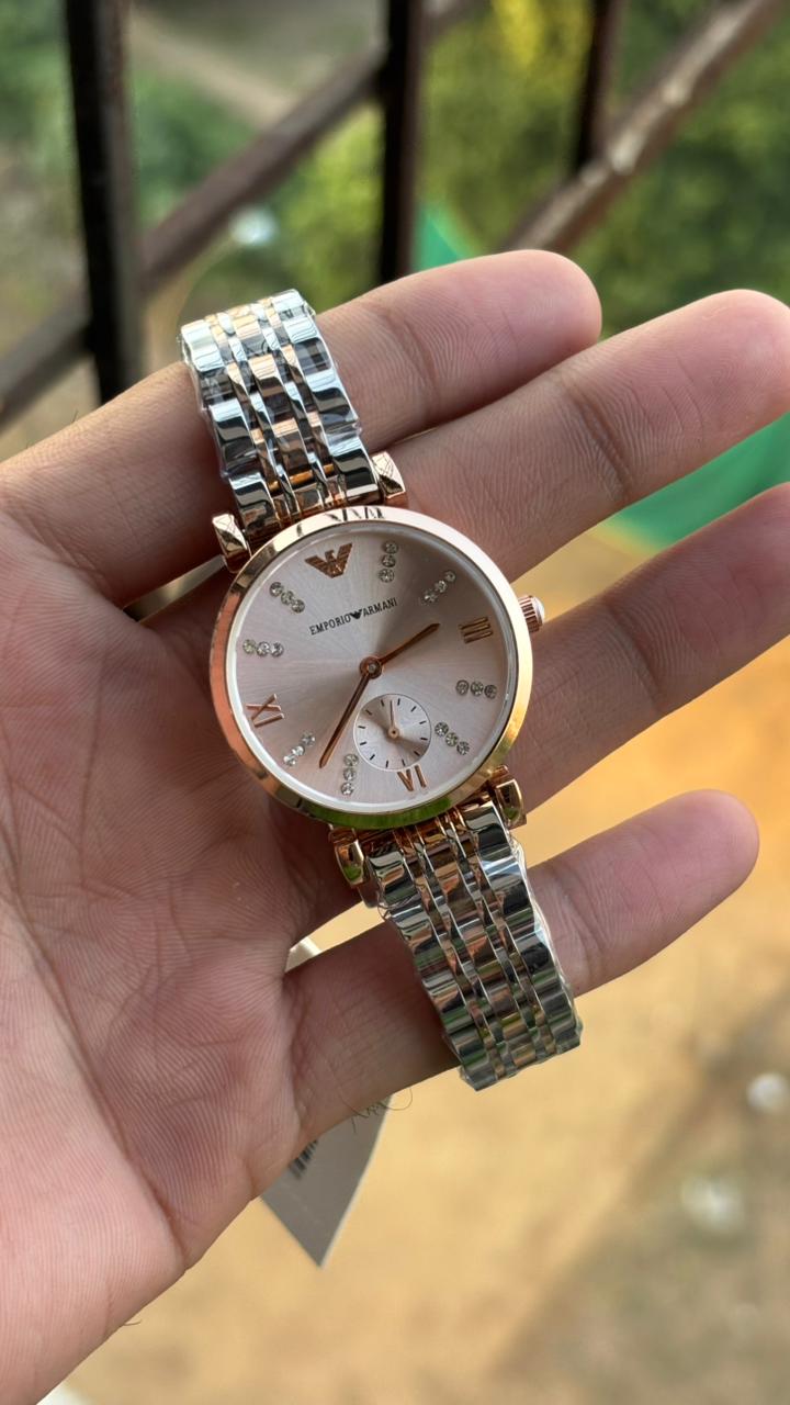 Emporio Armani Rose Gold Dial Chronograph Watch For Women's