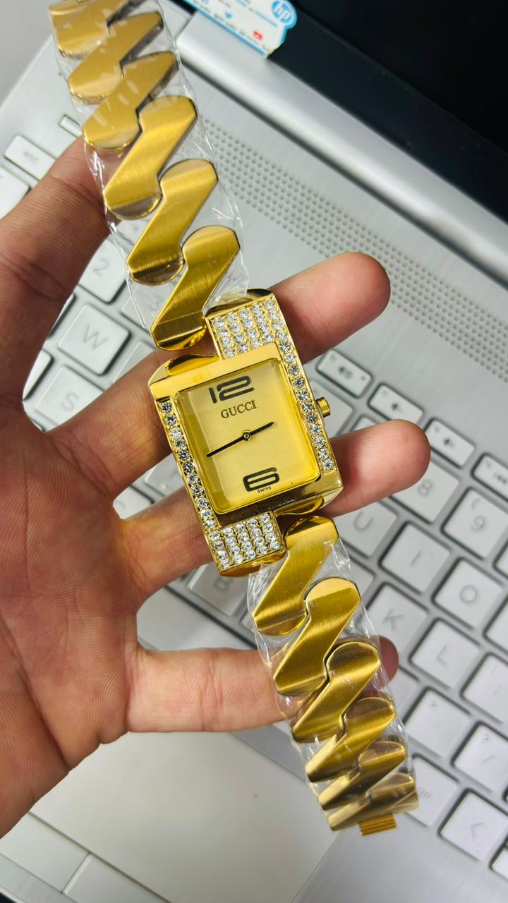 Gucc! Chemin Des Tourelles Gold Dial Watch For Men's