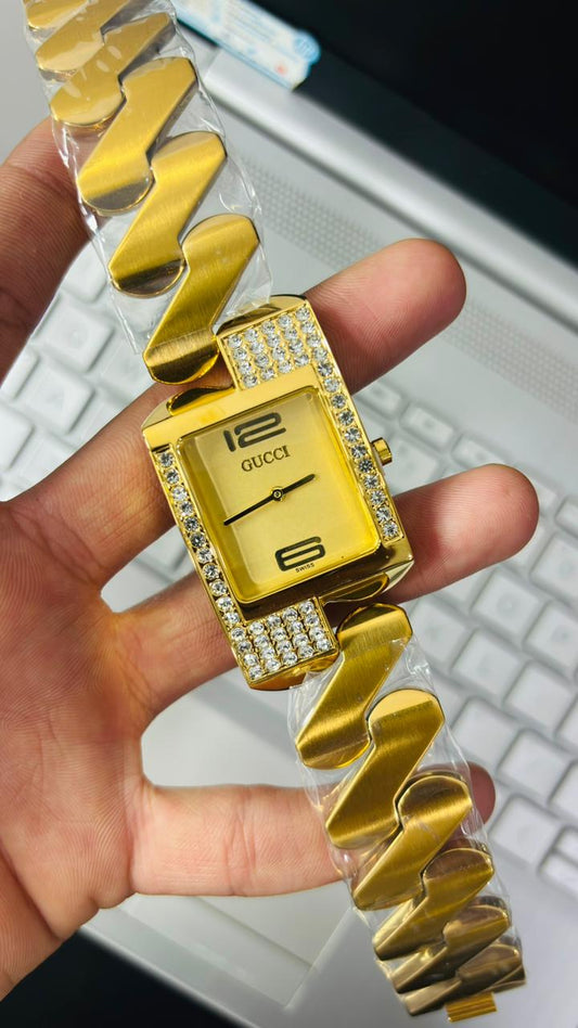 Gucc! Chemin Des Tourelles Gold Dial Watch For Men's