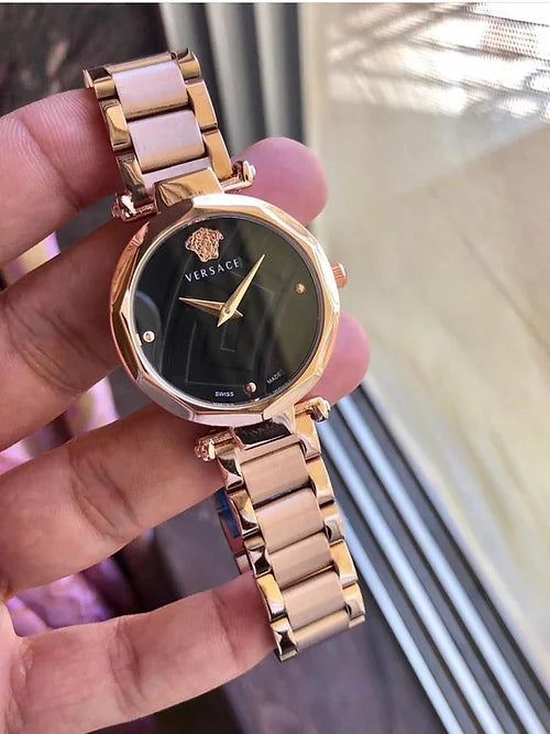 Vers.ace Black Dial Metal Belt Women's Watch