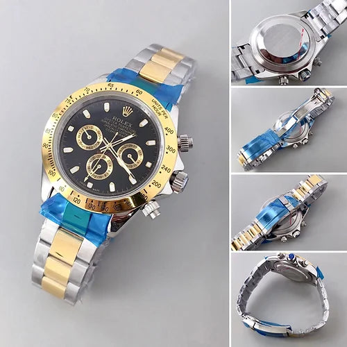 Rol.ex Automatic Chronograph Golden And Black Dial Round For Men Watch