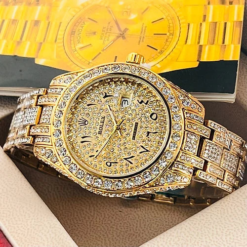 Rol.ex Men’s Analog Gold Arabic Numerals Diamond Watch