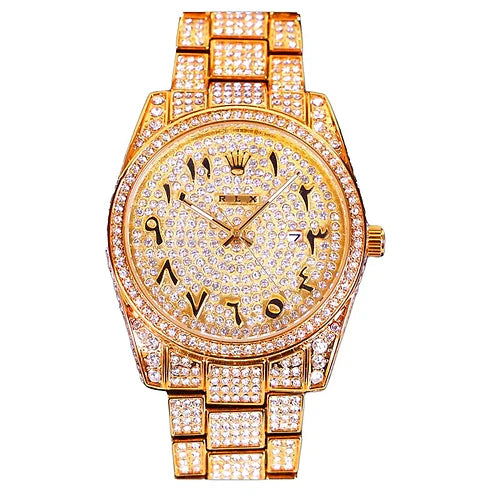 Rol.ex Rose Gold Diamond Arabic Numbers Date Display Watch For Men'S