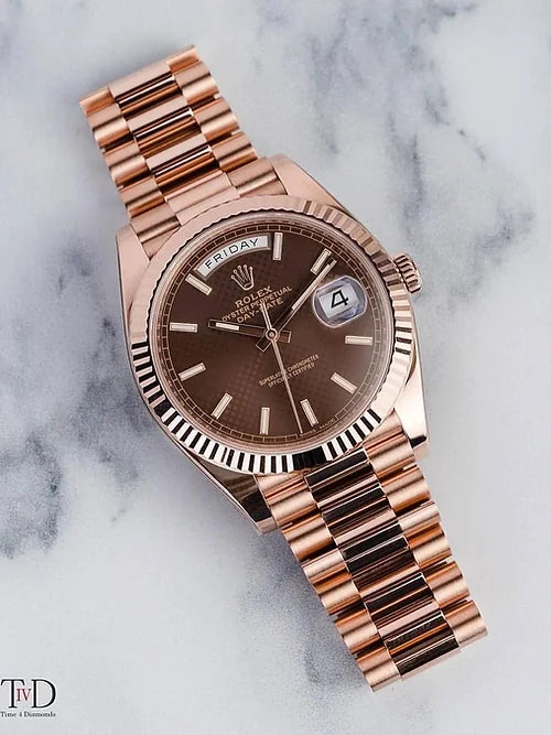 Rol.ex Automatic Day-Date Oyster Rose Gold With Brown Dial Men's Watch