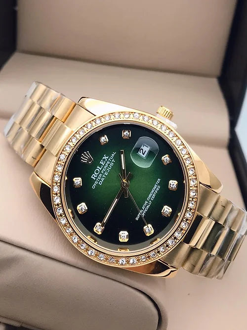 Rolex Green Gold Dial Metal Belt Men's watch
