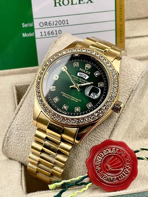 Rolex Green Dial Analog Quartz Chain Metal For Men's Watch
