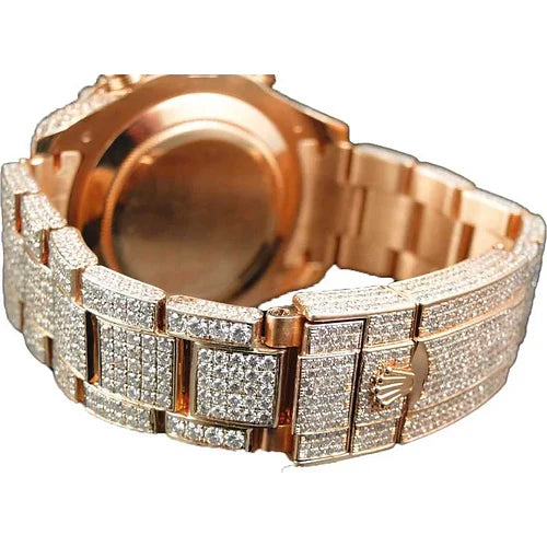 Rol.ex Rose Gold Diamond Arabic Numbers Date Display Watch For Men'S