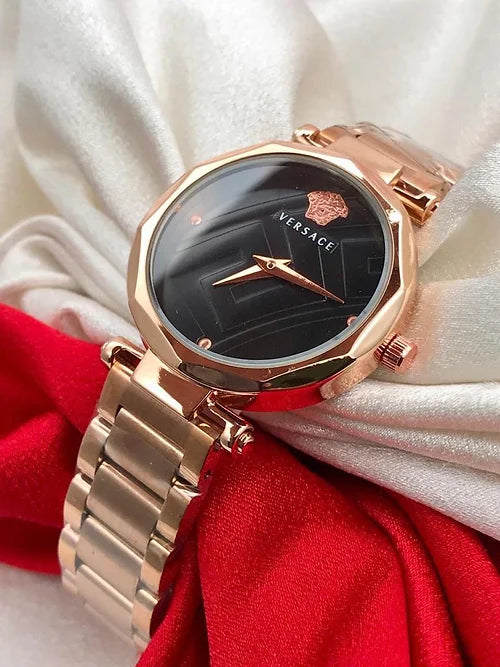 Vers.ace Black Dial Metal Belt Women's Watch