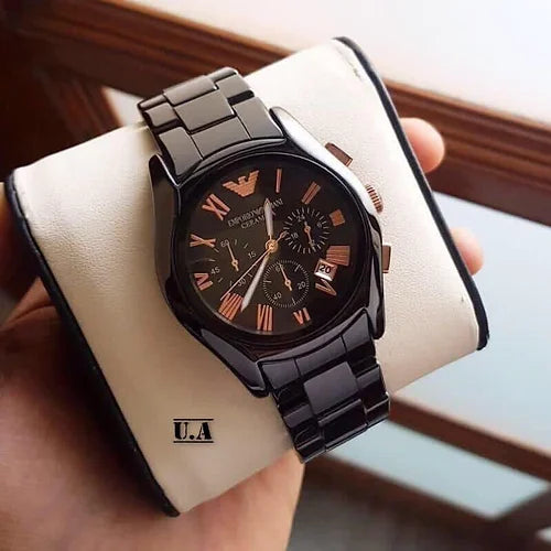 Emporio Ar-mani Ceramic Black Rose Gold Analog Watch For Men