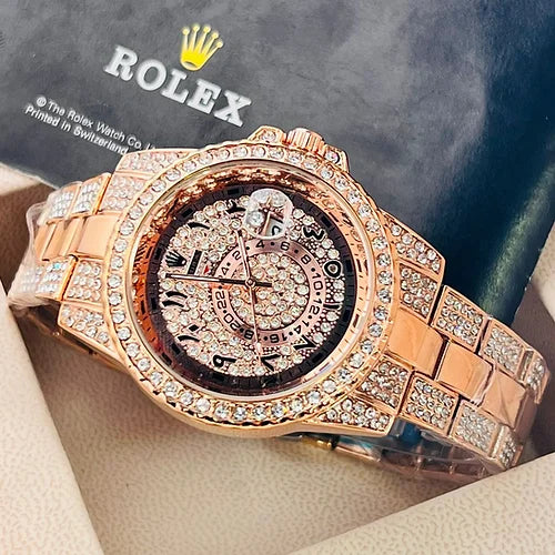 Rol.ex Men’s Analog Rose gold Arabic Sky Dweller Diamond Watch