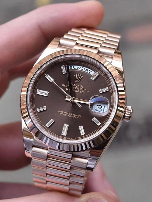 Rol.ex Automatic Day-Date Oyster Rose Gold With Brown Dial Men's Watch