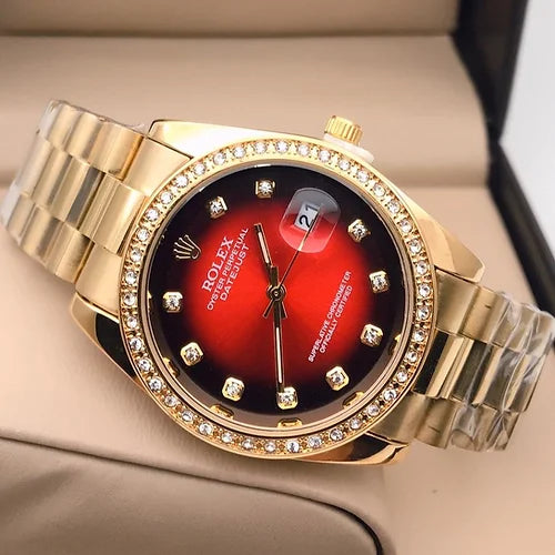 Rol.ex Red Dial Metal Belt Men's watch
