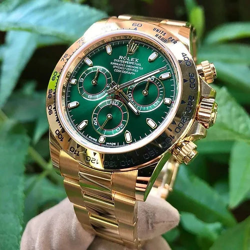 Rol.ex Automatic Golden And Green Dial Analog Chronograph Round Men's Watch