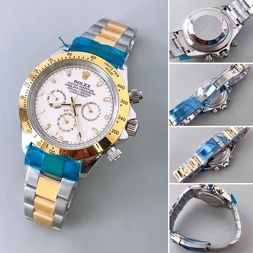 Rol.ex Automatic Golden And White Metal Round For Men's Watch