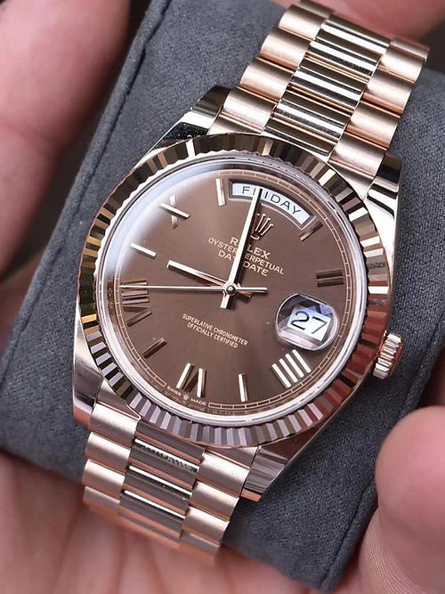 Rol.ex Automatic Day-Date Oyster Rose Gold With Brown Dial Men's Watch