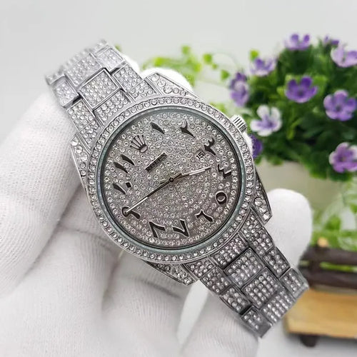 Rol.ex Men’s Analog Silver Numerals Diamond Watch