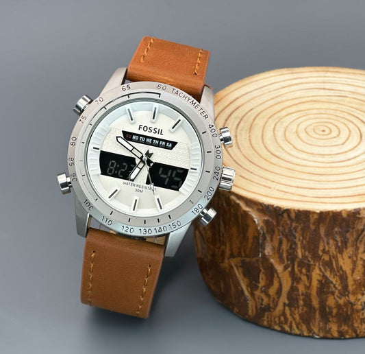 Fossil Stylish White Dial Chronograph Leather Belt Timening Analog Men's Watch