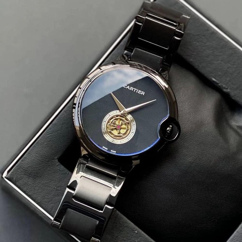 Cartier Black And Glass Analog Watch For Men