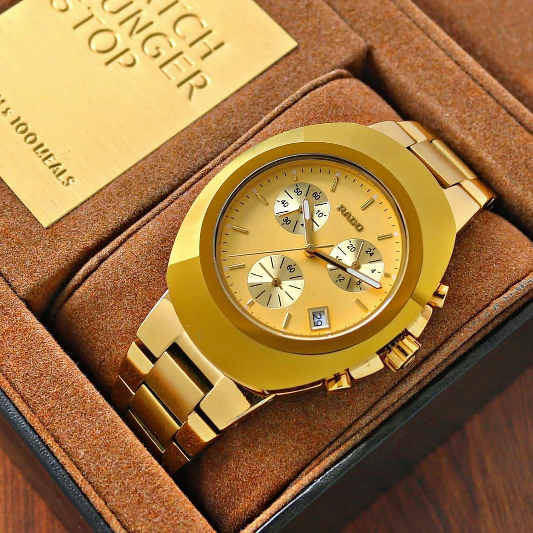 Rado Diastar Gold Dial Chronograph Steel High Quality Watch For Men's