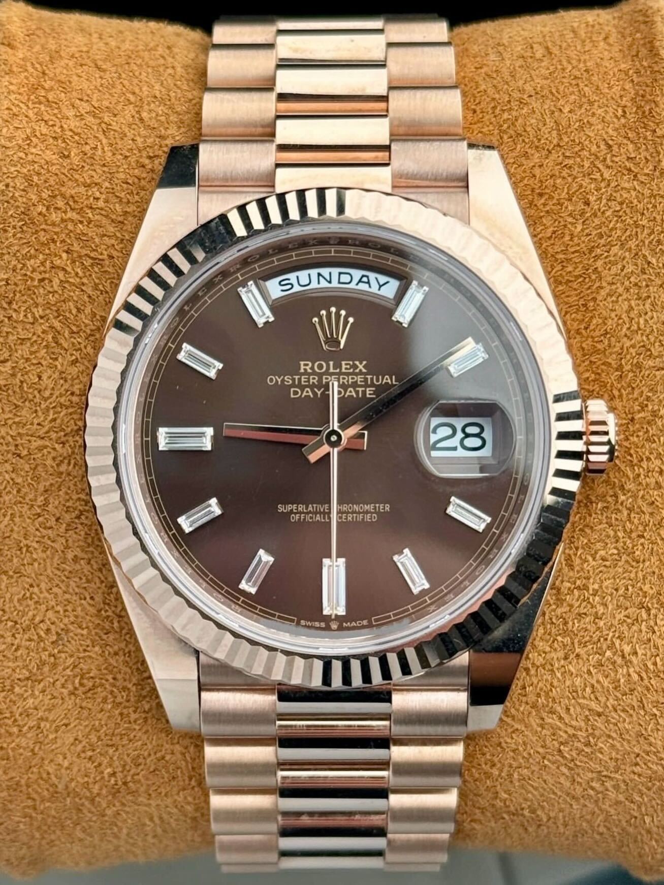 Rol.ex Automatic Day-Date Oyster Rose Gold With Brown Dial Men's Watch