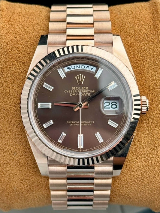 Rol.ex Automatic Day-Date Oyster Rose Gold With Brown Dial Men's Watch
