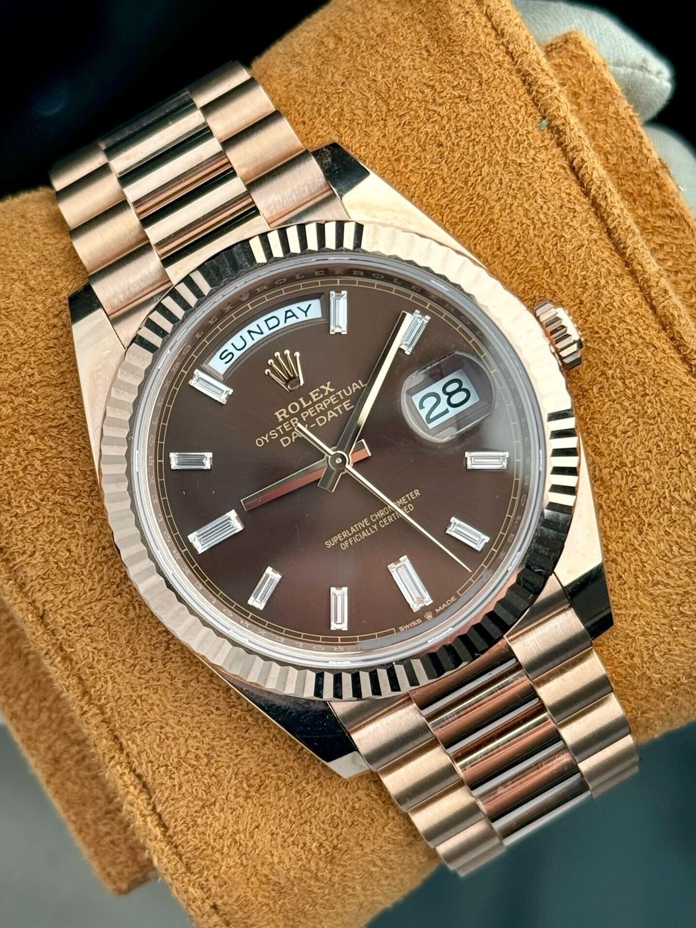 Rol.ex Automatic Day-Date Oyster Rose Gold With Brown Dial Men's Watch