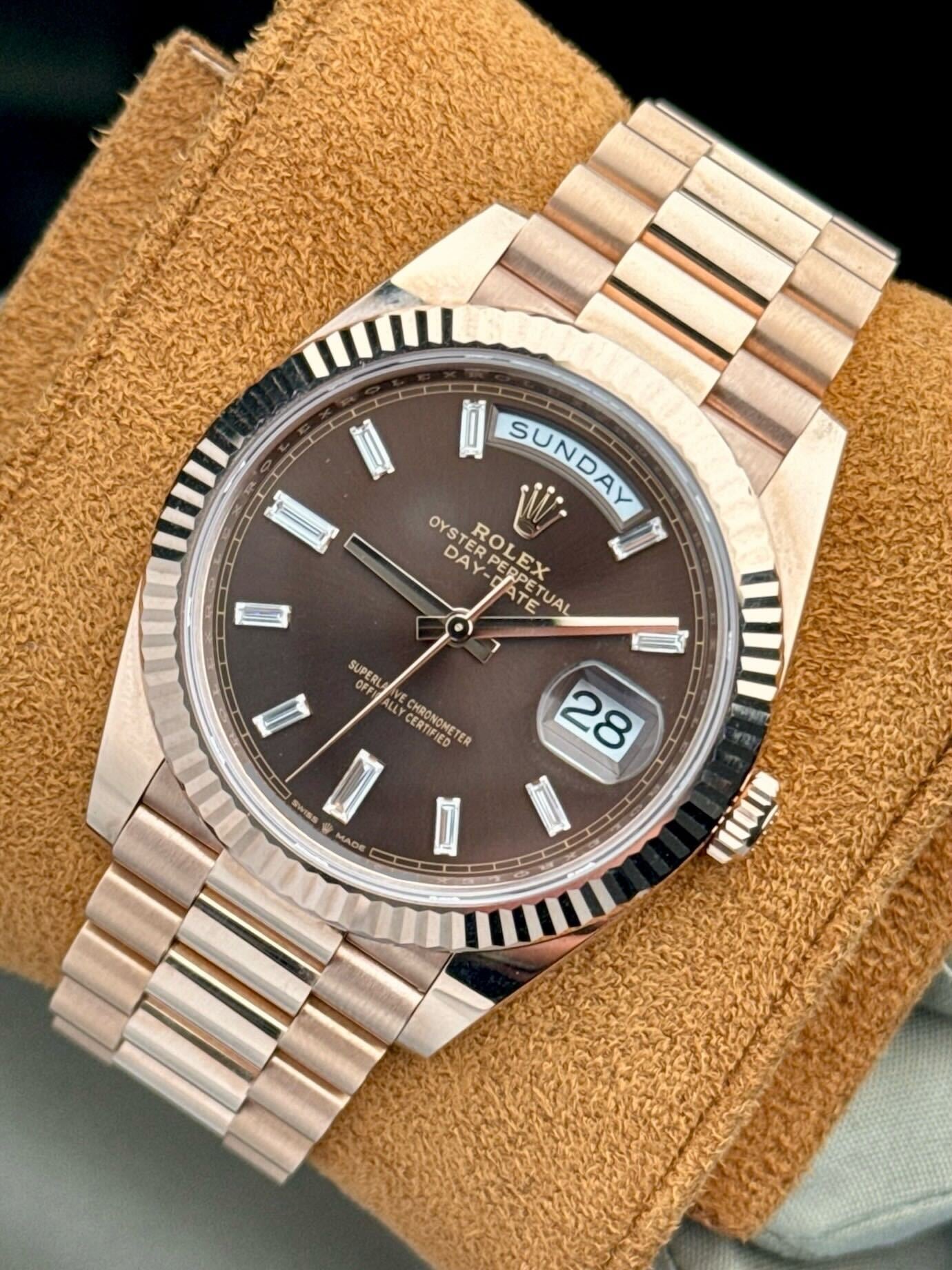 Rol.ex Automatic Day-Date Oyster Rose Gold With Brown Dial Men's Watch